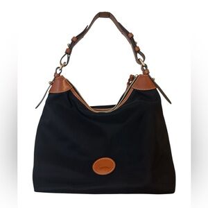 Dooney & Bourke Black Nylon Hobo Bag with Leather Accents
